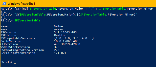 Screenshot that shows how to find the PowerShell version